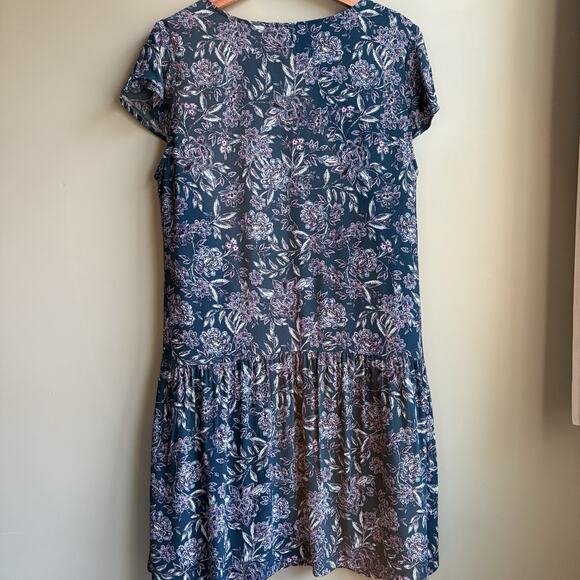 Garnet Hill Teal Floral Paisley V-neck Fit & Flare Dress Lined Pockets 12 Boho - Picture 7 of 16